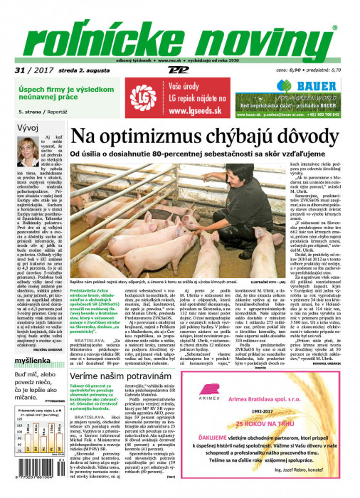 Rolnické noviny 31 / 2017